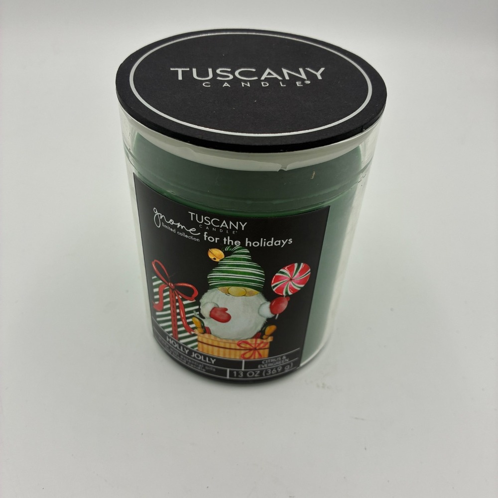 Tuscany Candle Holly Jolly Gnome Holidays Jar Candle 13oz Citrus Evergreen New